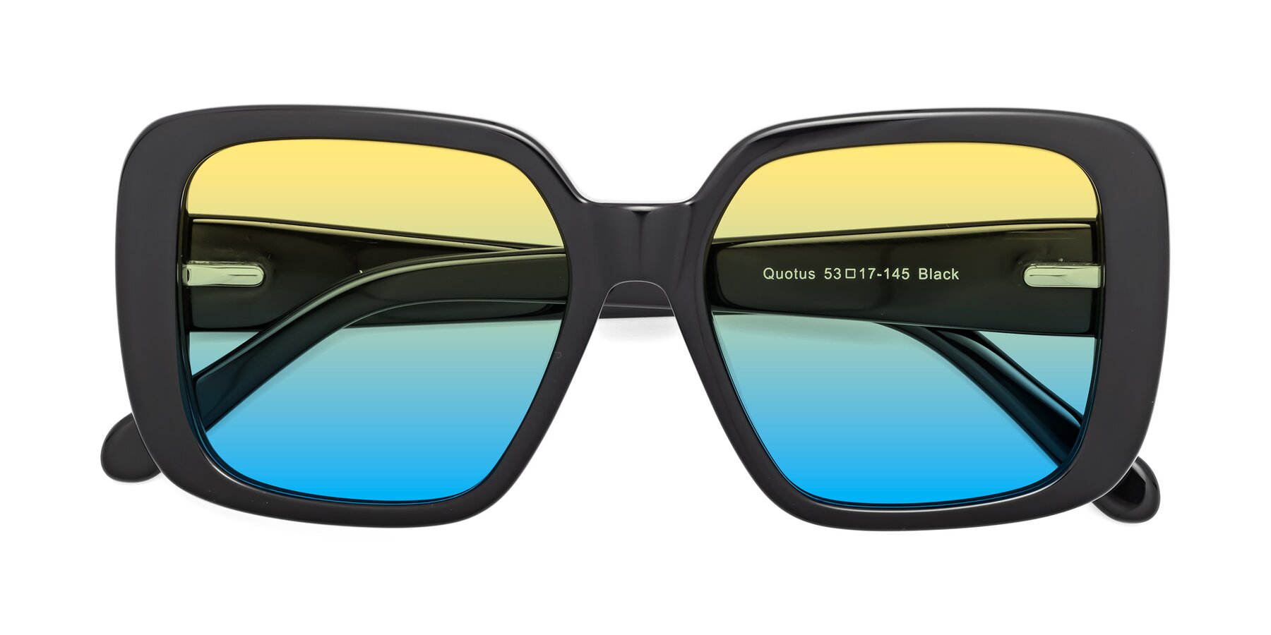 Folded Front of Quotus in Black with Yellow / Blue Gradient Lenses