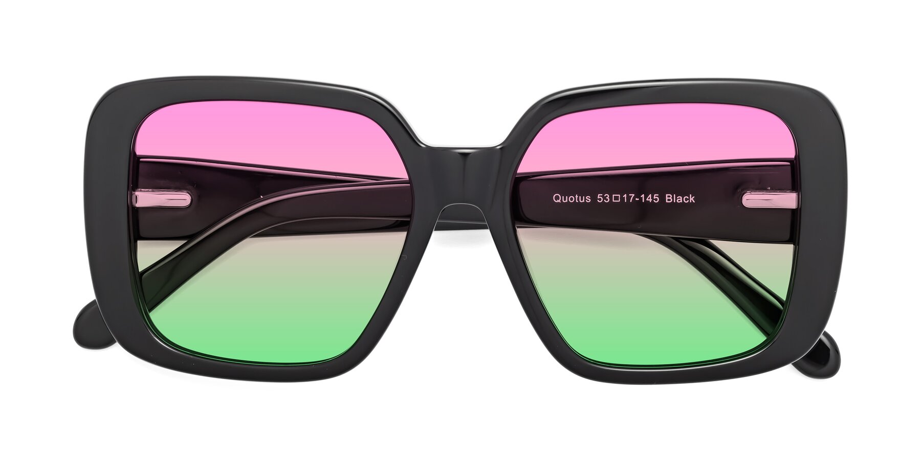 Folded Front of Quotus in Black with Pink / Green Gradient Lenses