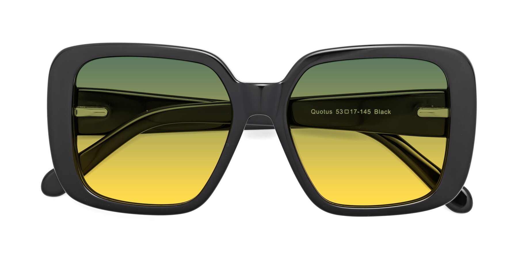 Folded Front of Quotus in Black with Green / Yellow Gradient Lenses