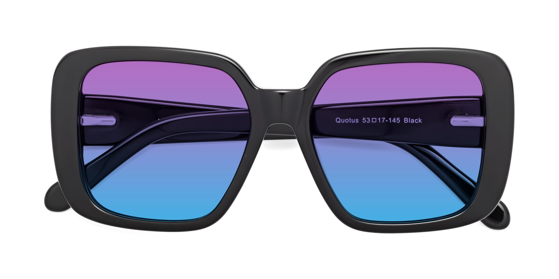 Folded Front of Quotus in Black with Purple / Blue Gradient Lenses