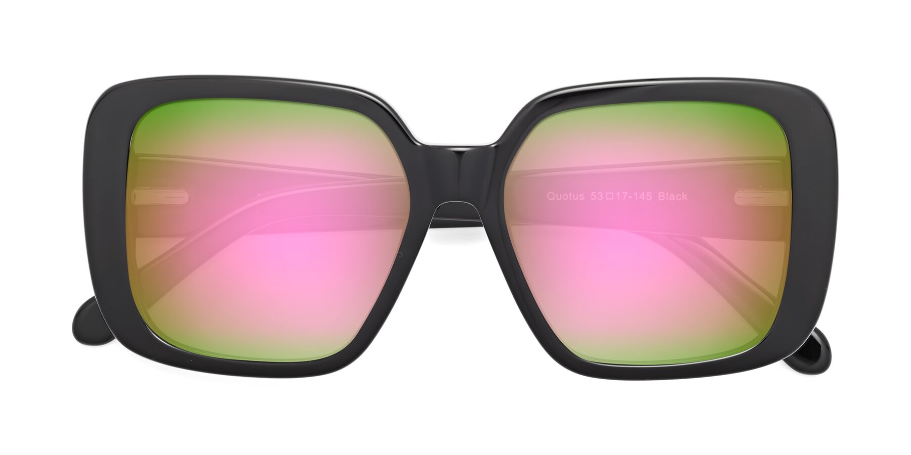 Folded Front of Quotus in Black with Pink Mirrored Lenses