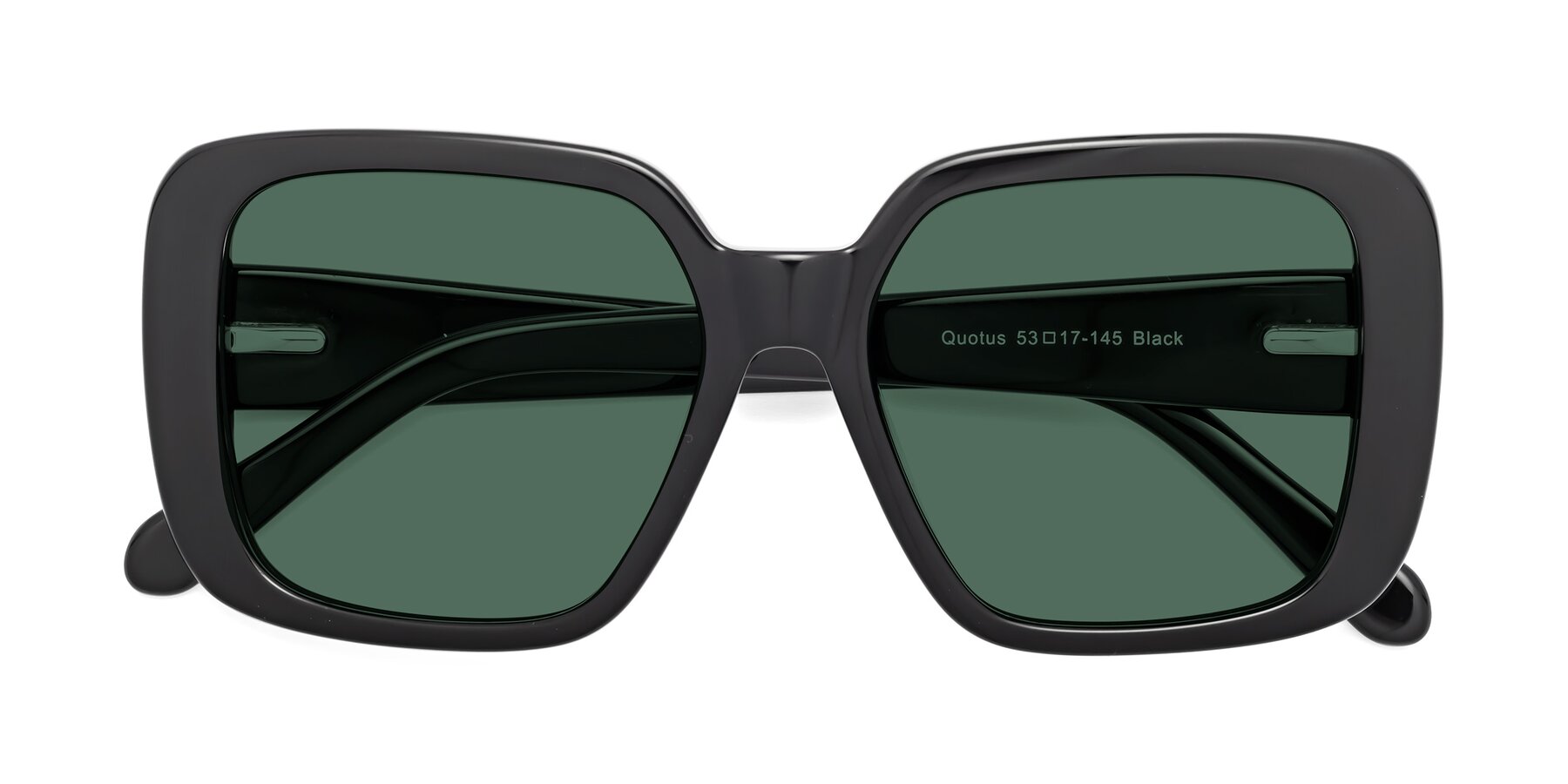 Folded Front of Quotus in Black with Green Polarized Lenses