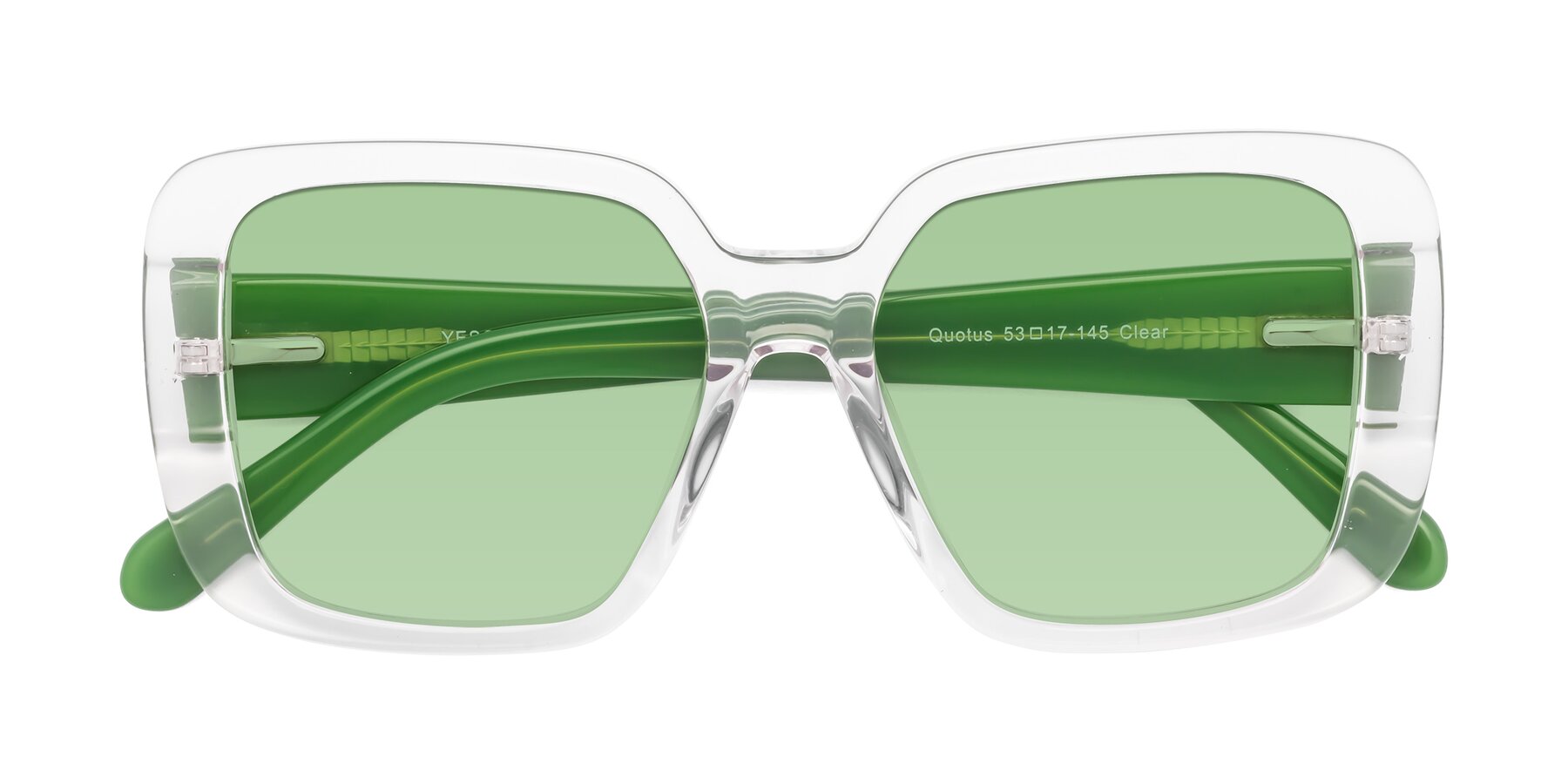 Folded Front of Quotus in Clear with Medium Green Tinted Lenses