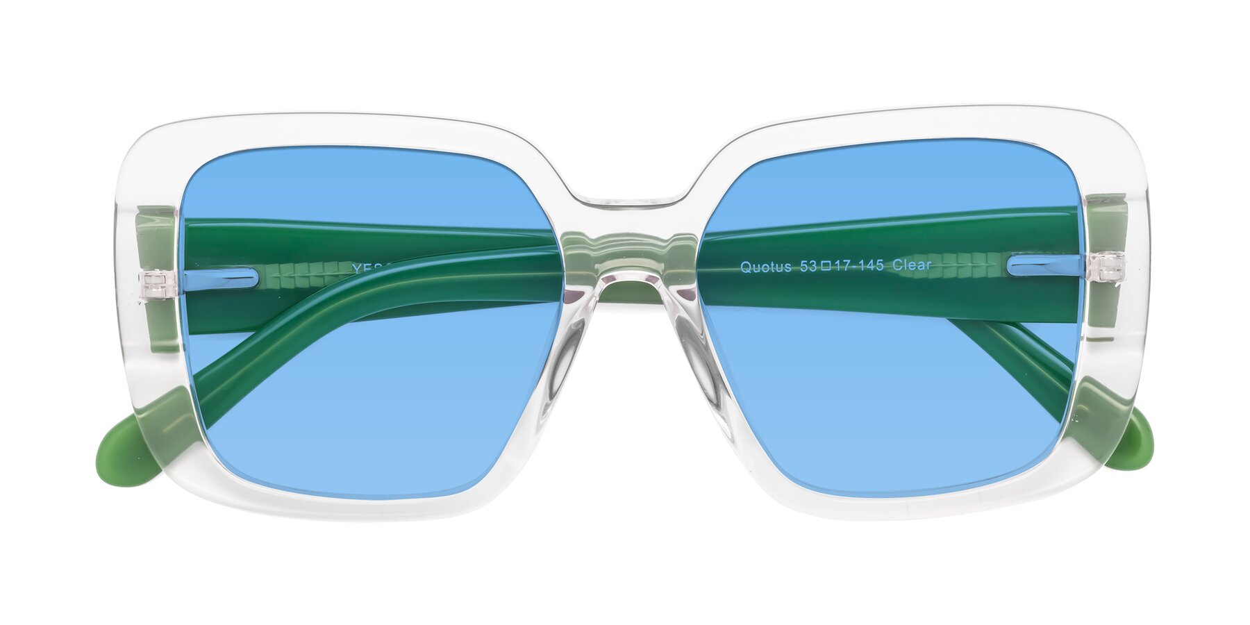 Folded Front of Quotus in Clear with Medium Blue Tinted Lenses