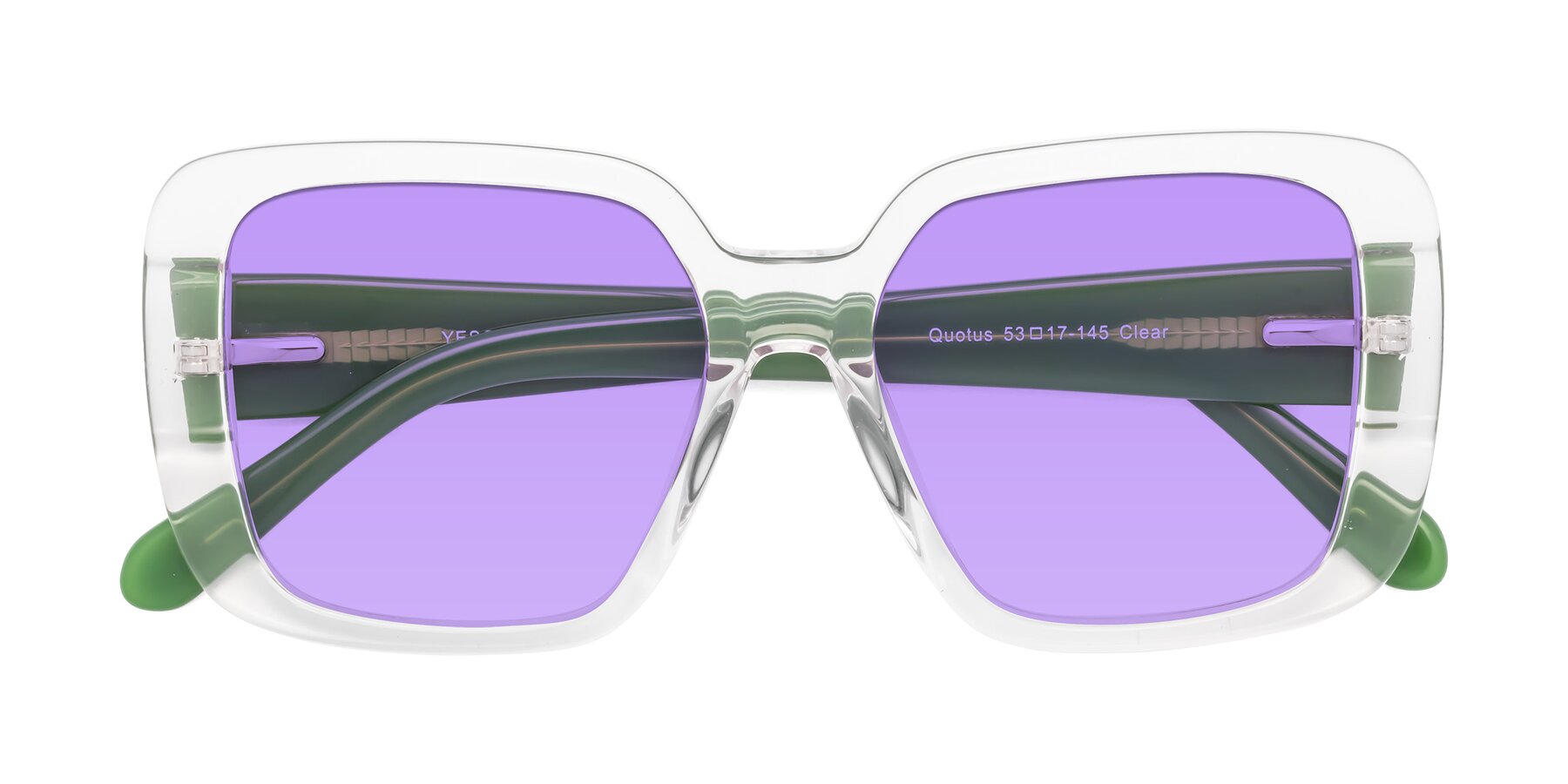 Folded Front of Quotus in Clear with Medium Purple Tinted Lenses