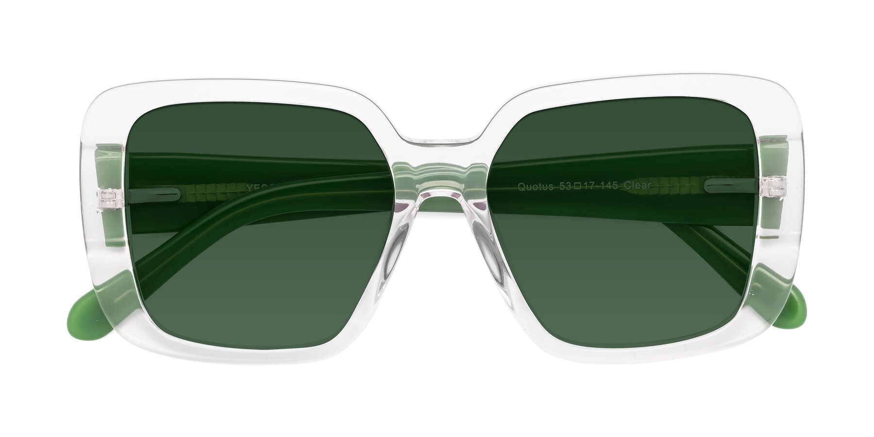 Folded Front of Quotus in Clear with Green Tinted Lenses