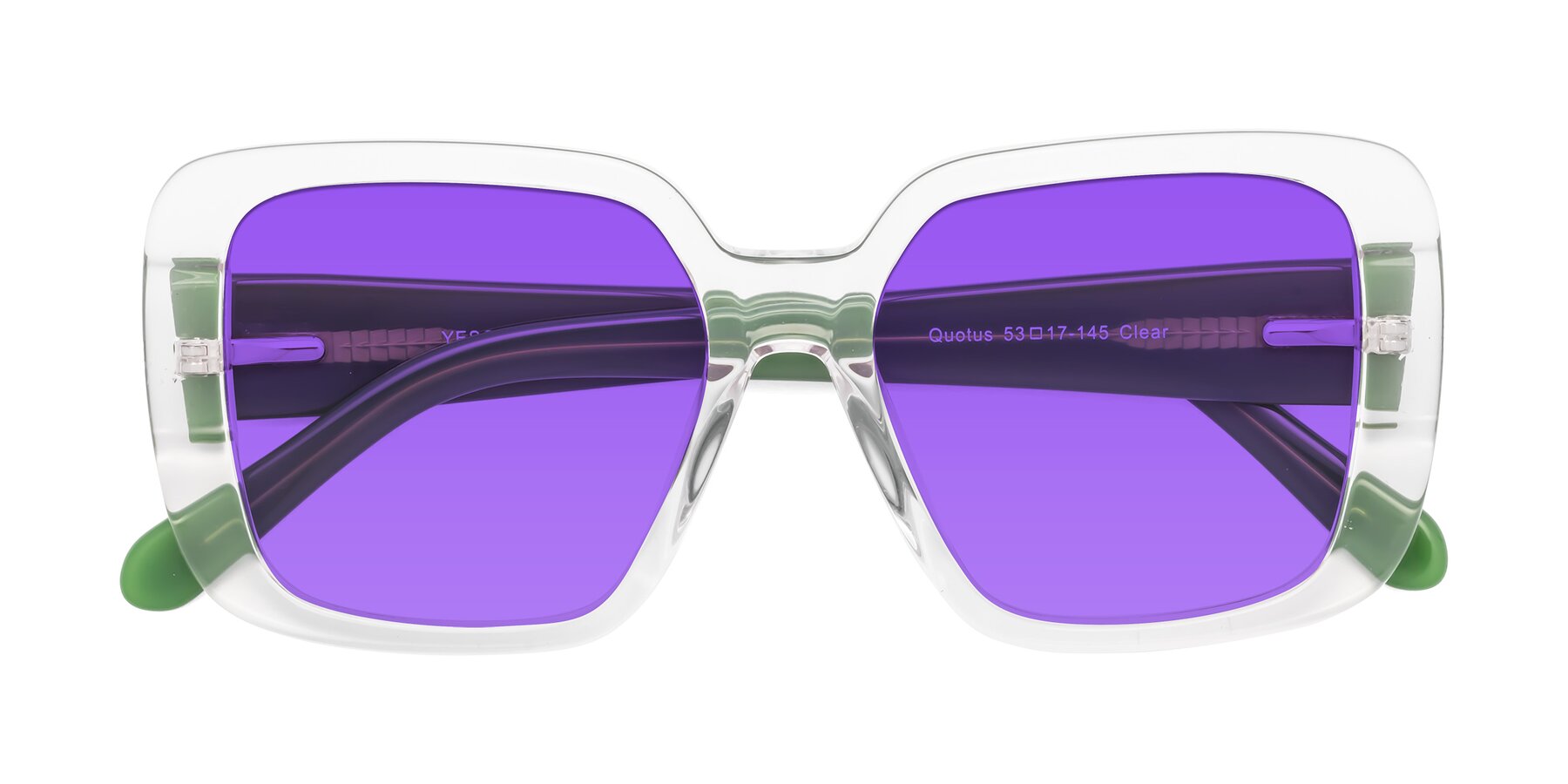 Folded Front of Quotus in Clear with Purple Tinted Lenses