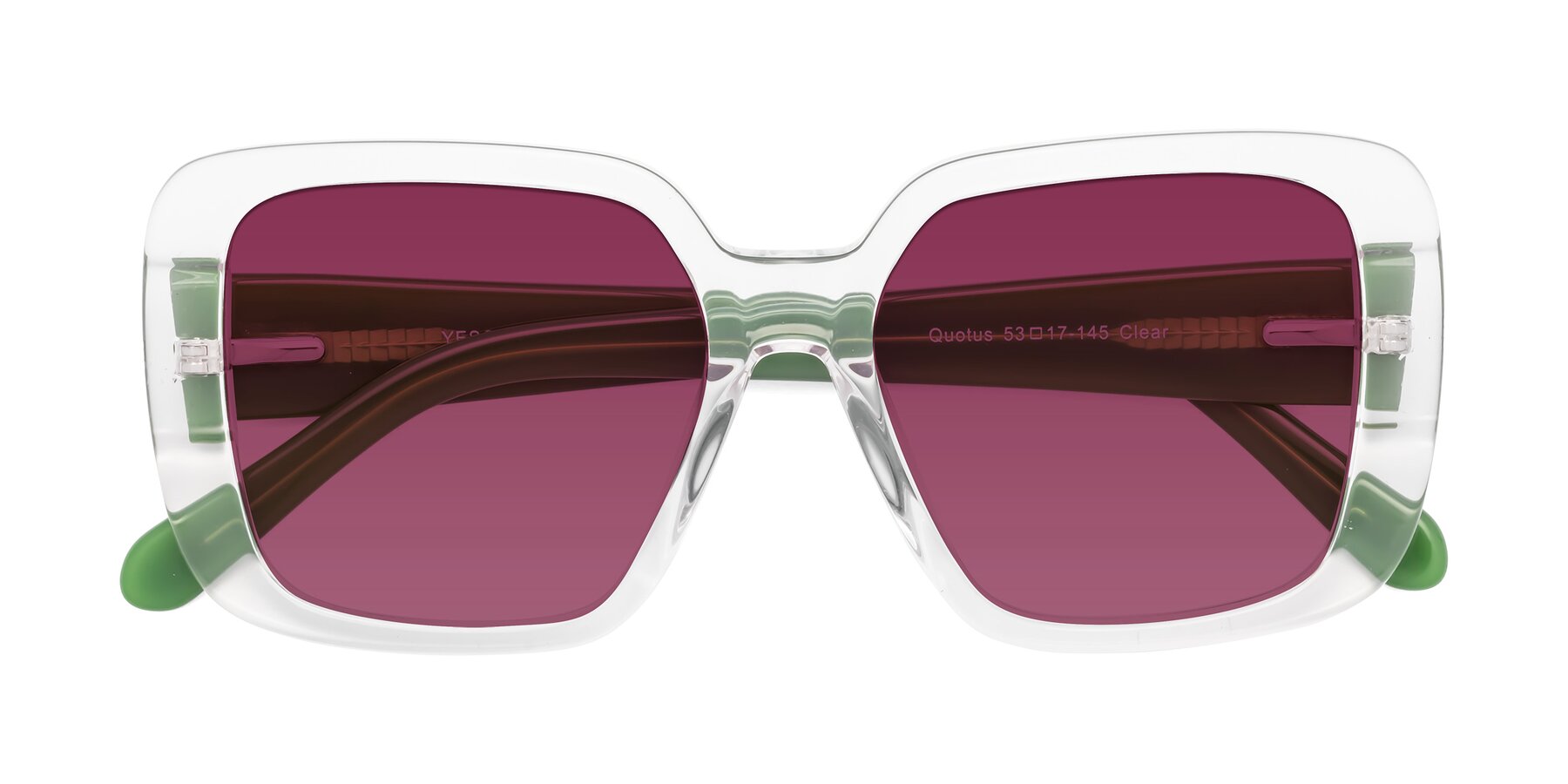 Folded Front of Quotus in Clear with Wine Tinted Lenses