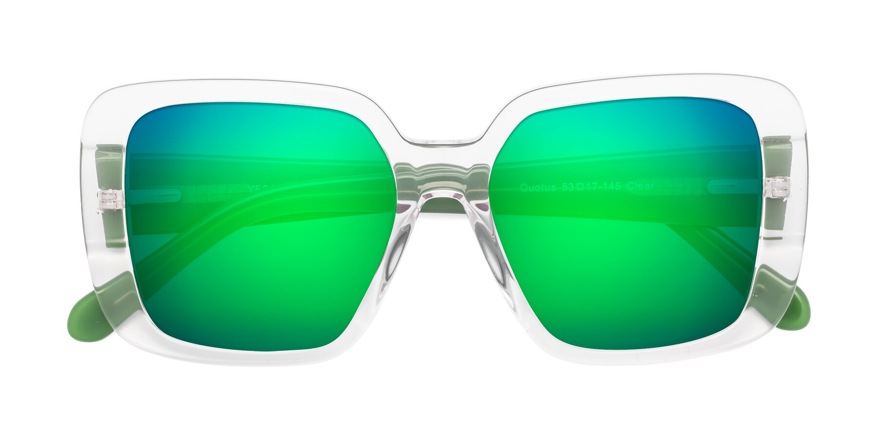 Folded Front of Quotus in Clear with Green Mirrored Lenses