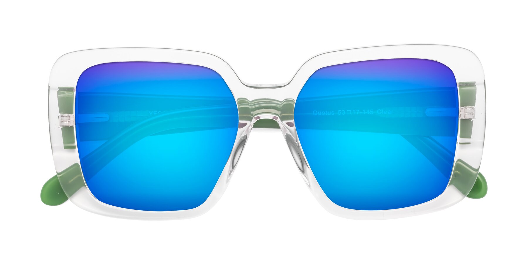 Folded Front of Quotus in Clear with Blue Mirrored Lenses