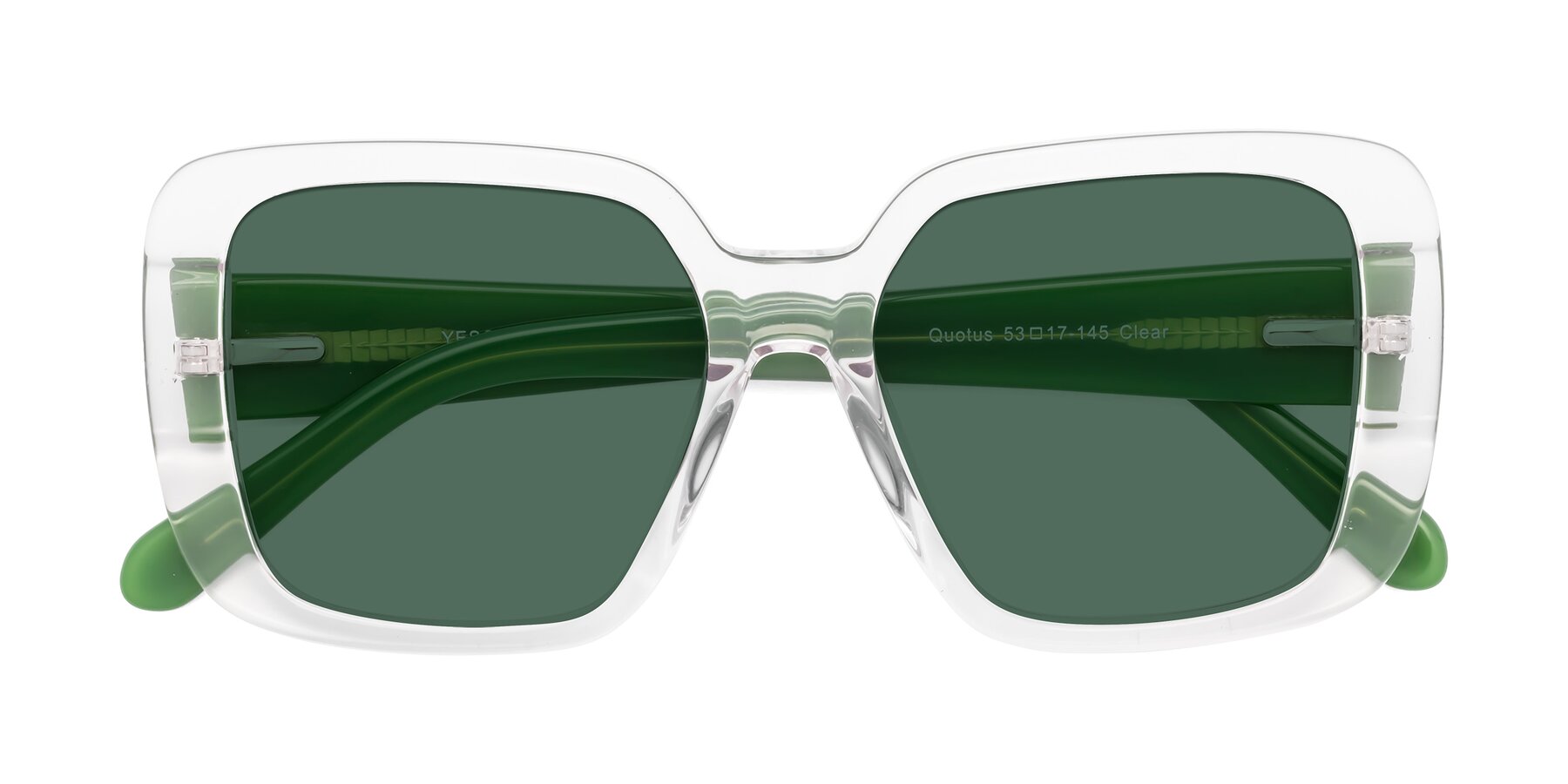 Folded Front of Quotus in Clear with Green Polarized Lenses