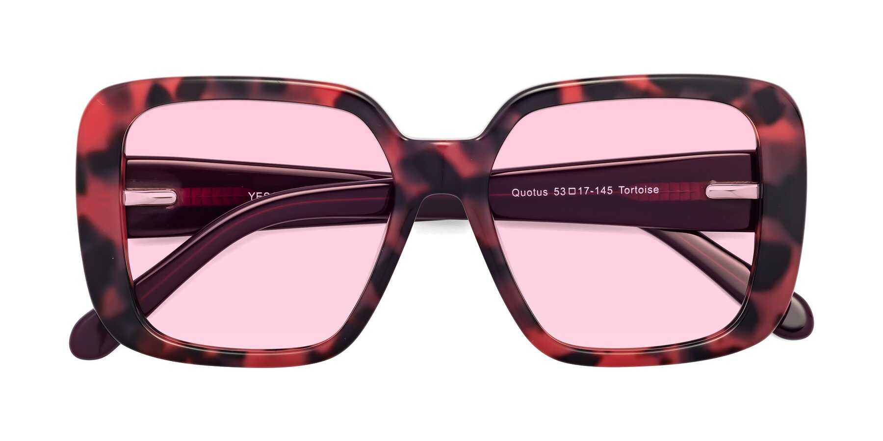 Folded Front of Quotus in Tortoise with Light Pink Tinted Lenses