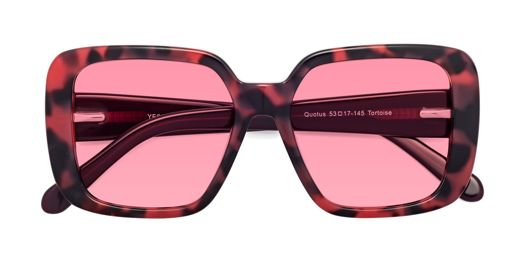 Folded Front of Quotus in Tortoise with Pink Tinted Lenses
