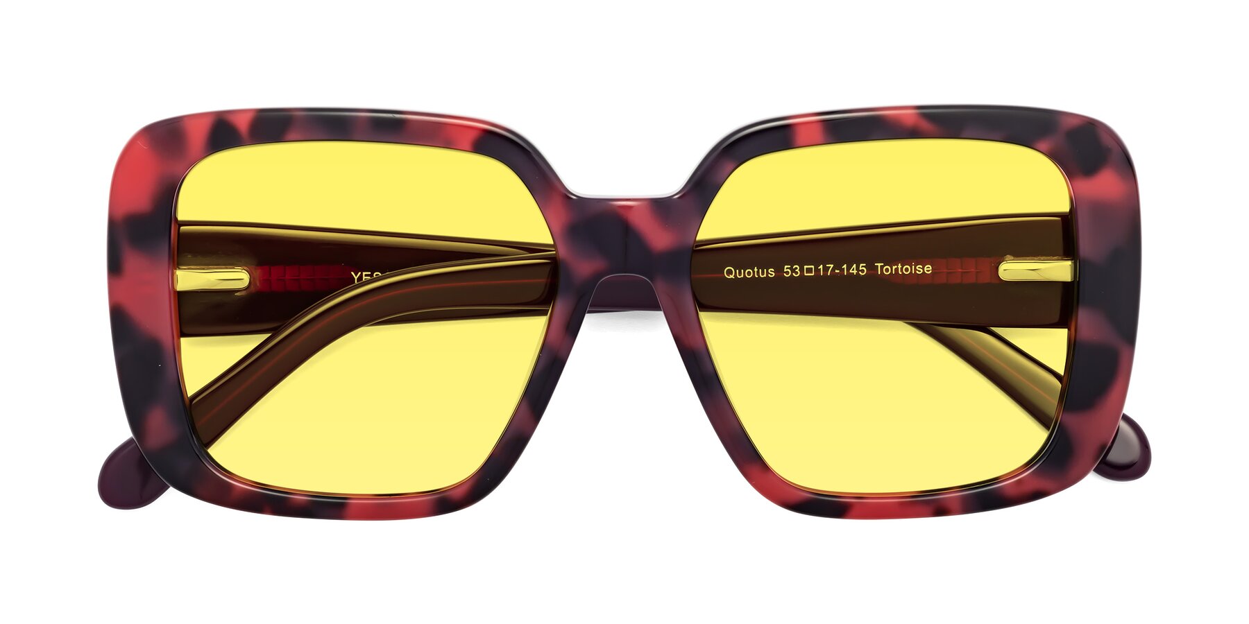 Folded Front of Quotus in Tortoise with Medium Yellow Tinted Lenses