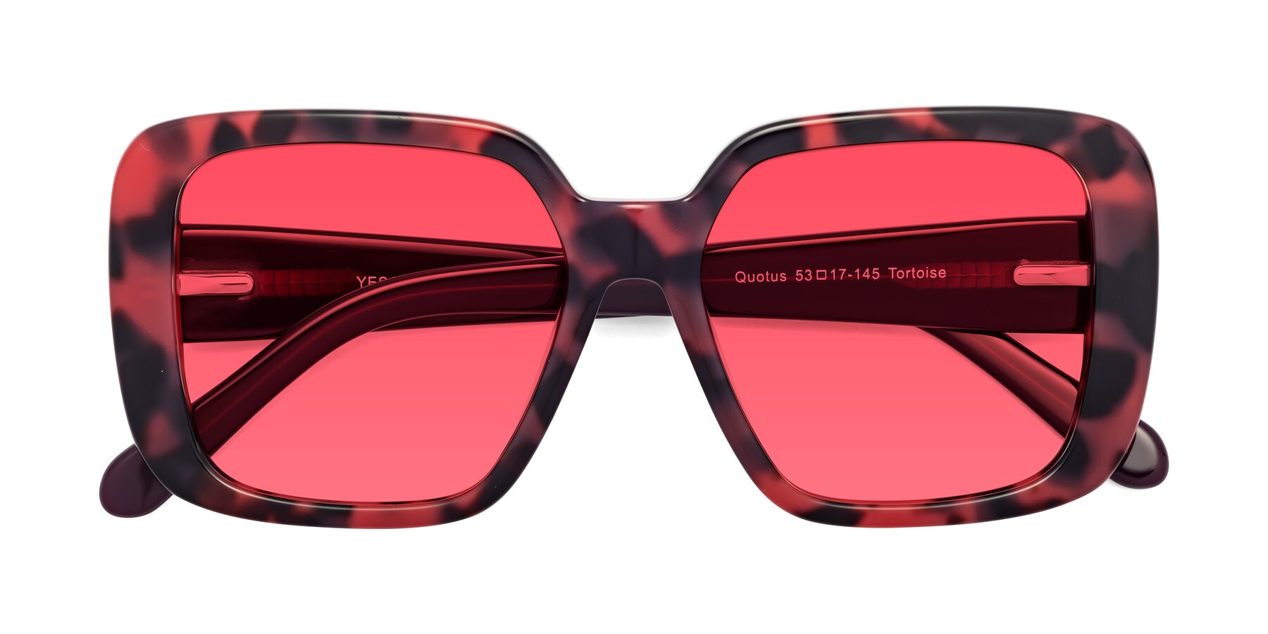 Folded Front of Quotus in Tortoise with Red Tinted Lenses