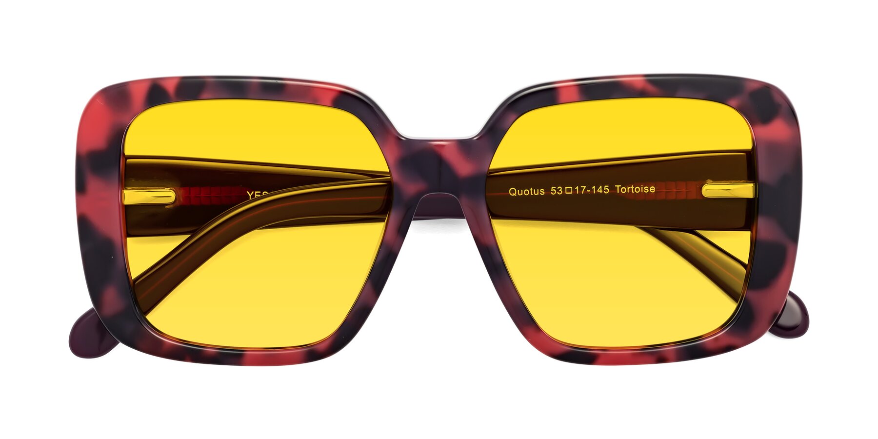 Folded Front of Quotus in Tortoise with Yellow Tinted Lenses