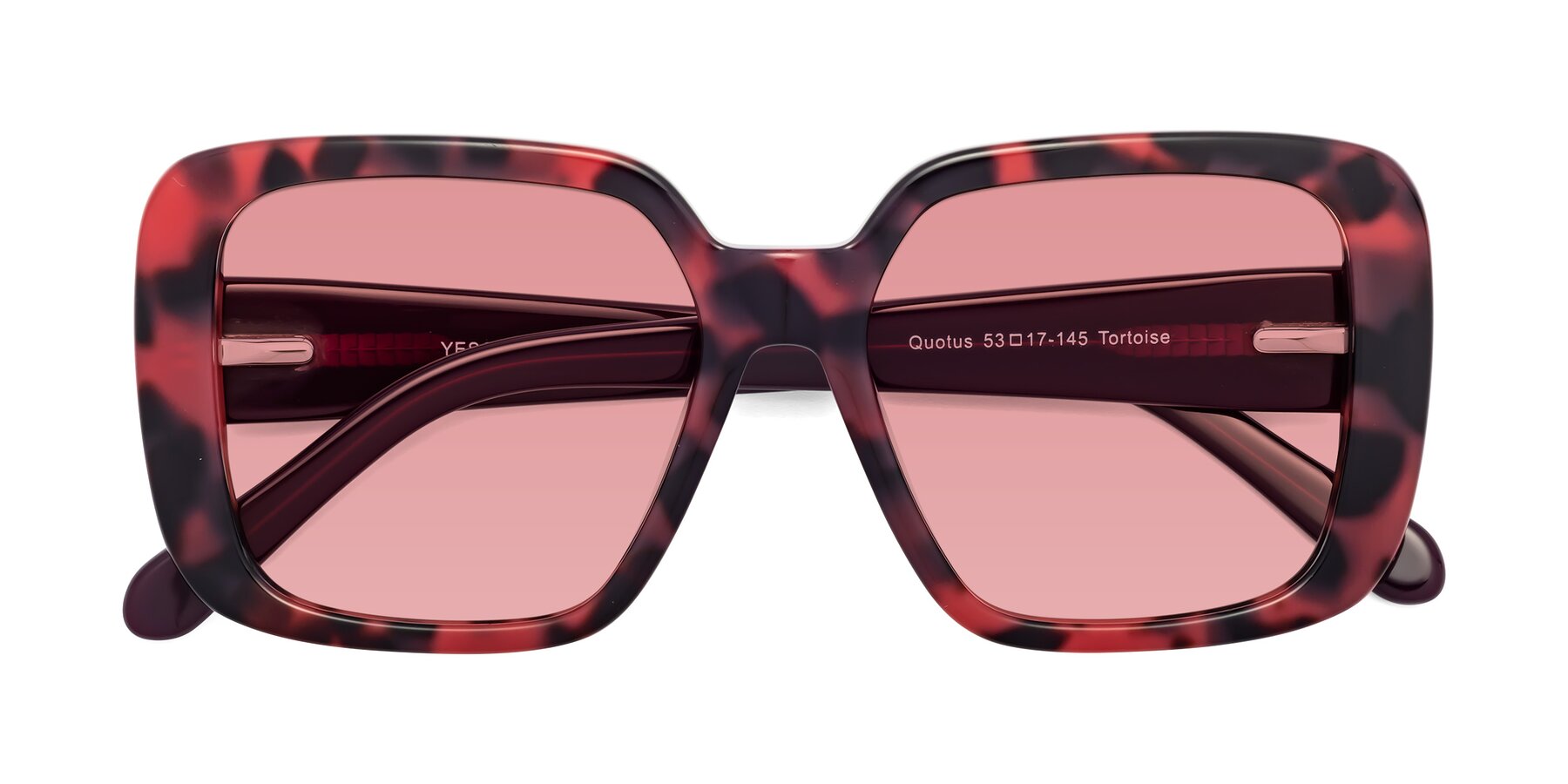 Folded Front of Quotus in Tortoise with Medium Garnet Tinted Lenses