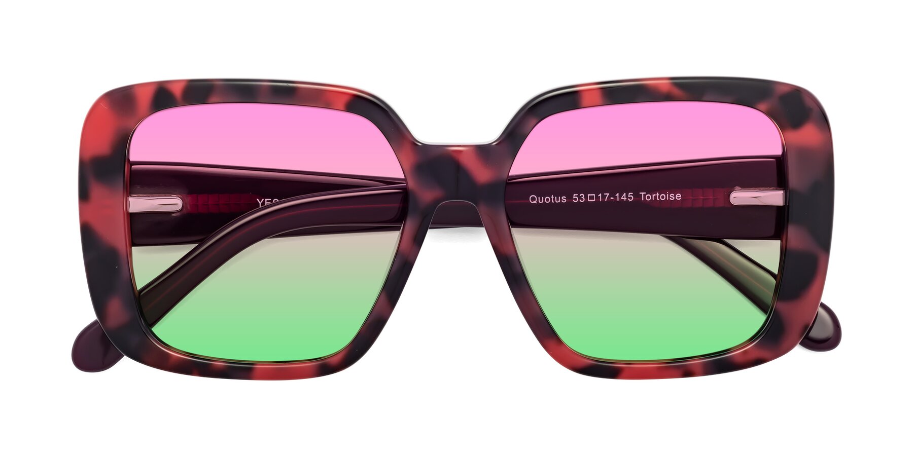 Folded Front of Quotus in Tortoise with Pink / Green Gradient Lenses