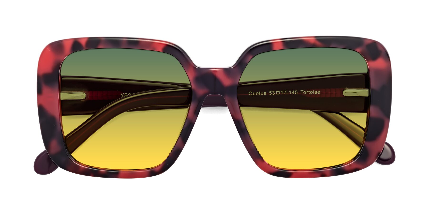 Folded Front of Quotus in Tortoise with Green / Yellow Gradient Lenses