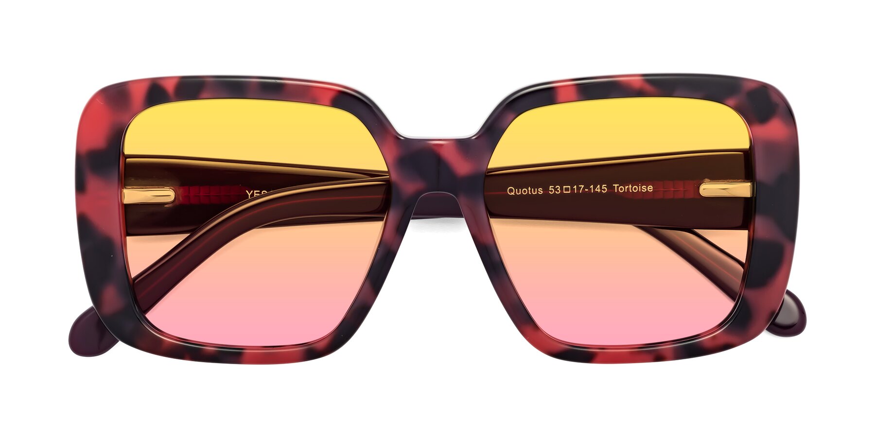 Folded Front of Quotus in Tortoise with Yellow / Pink Gradient Lenses
