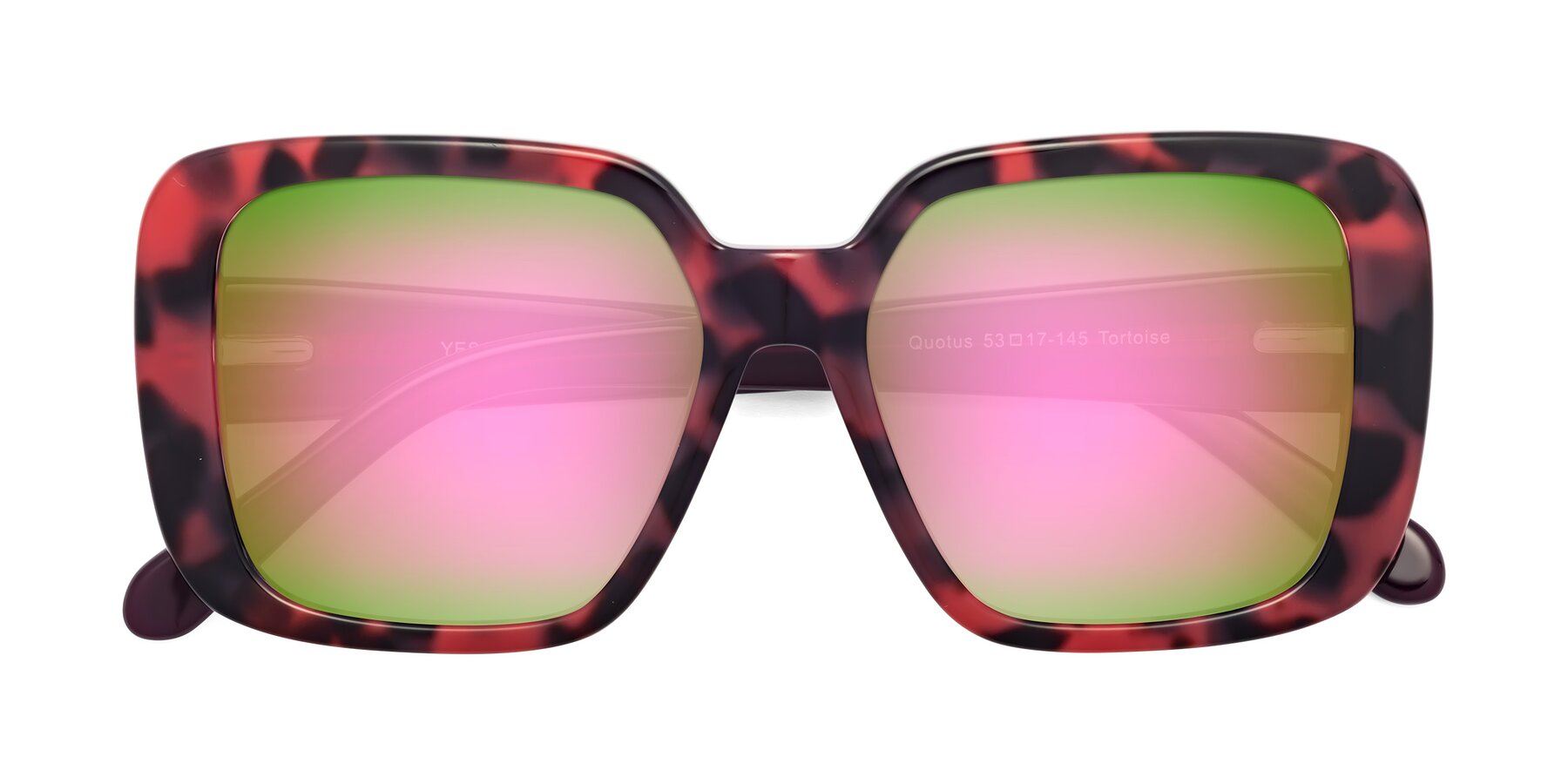 Folded Front of Quotus in Tortoise with Pink Mirrored Lenses