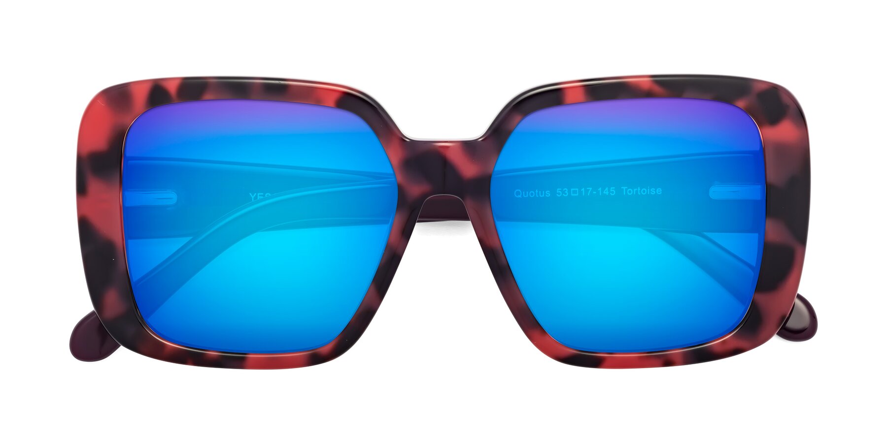Folded Front of Quotus in Tortoise with Blue Mirrored Lenses