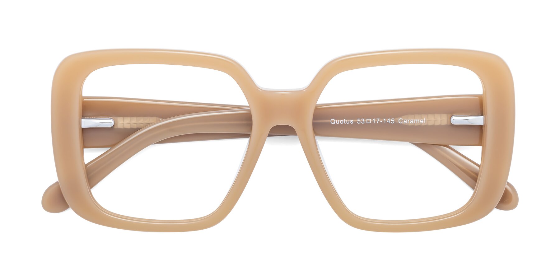 Folded Front of Quotus in Caramel with Clear Eyeglass Lenses