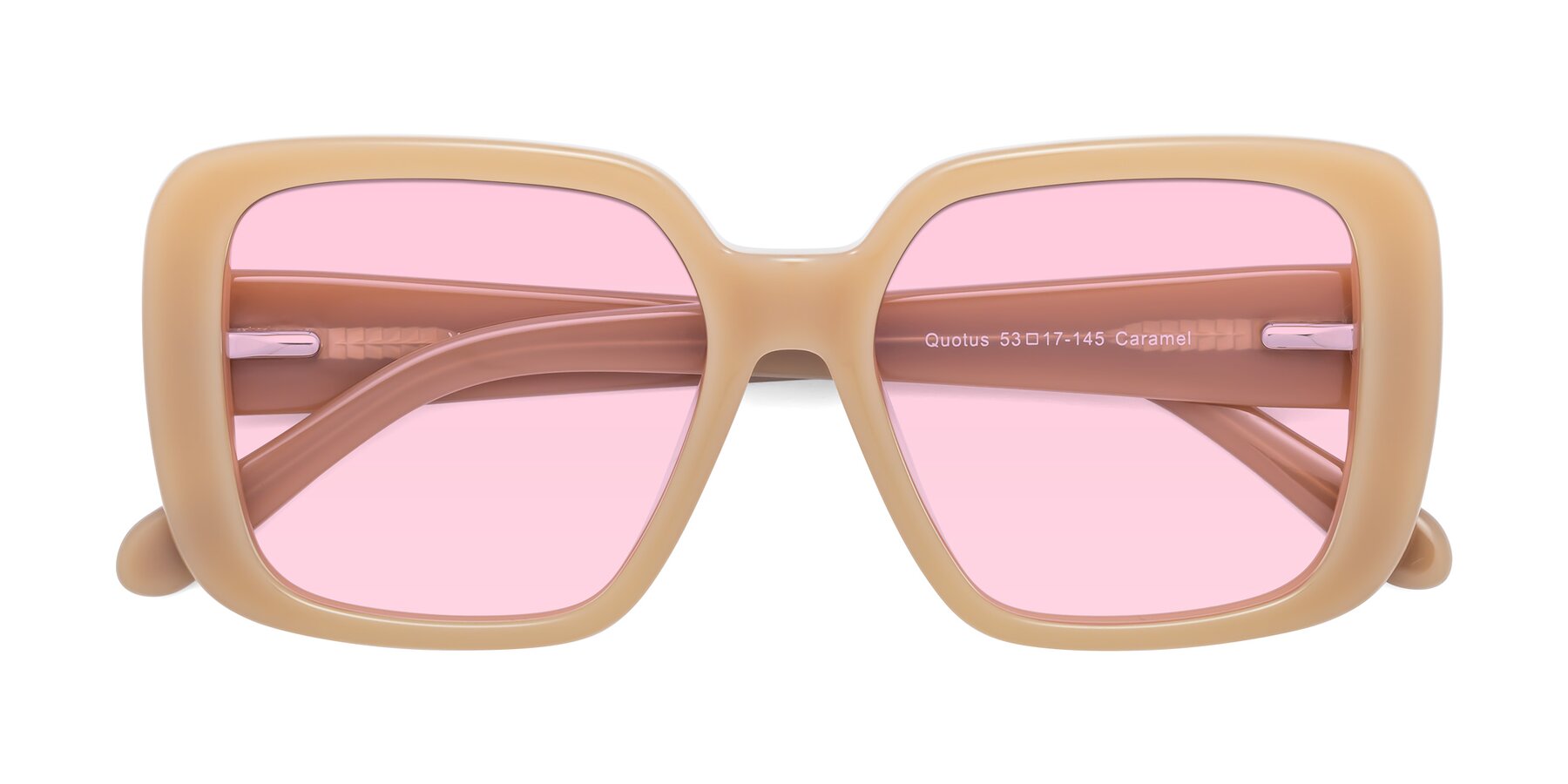 Folded Front of Quotus in Caramel with Light Pink Tinted Lenses
