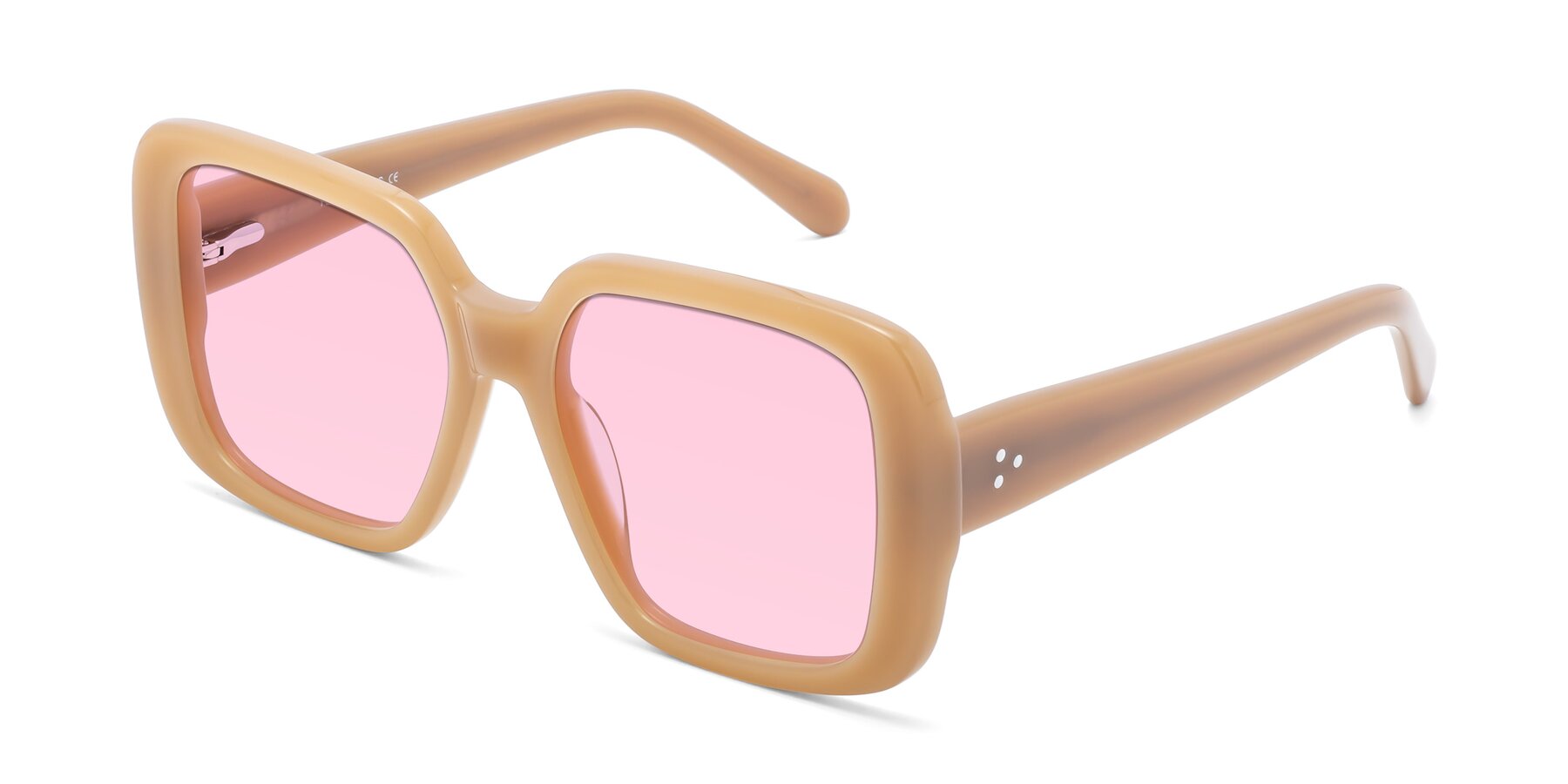Angle of Quotus in Caramel with Light Pink Tinted Lenses