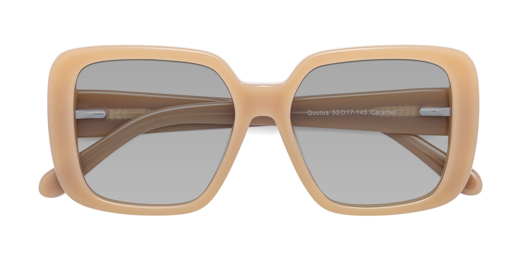 Folded Front of Quotus in Caramel with Light Gray Tinted Lenses