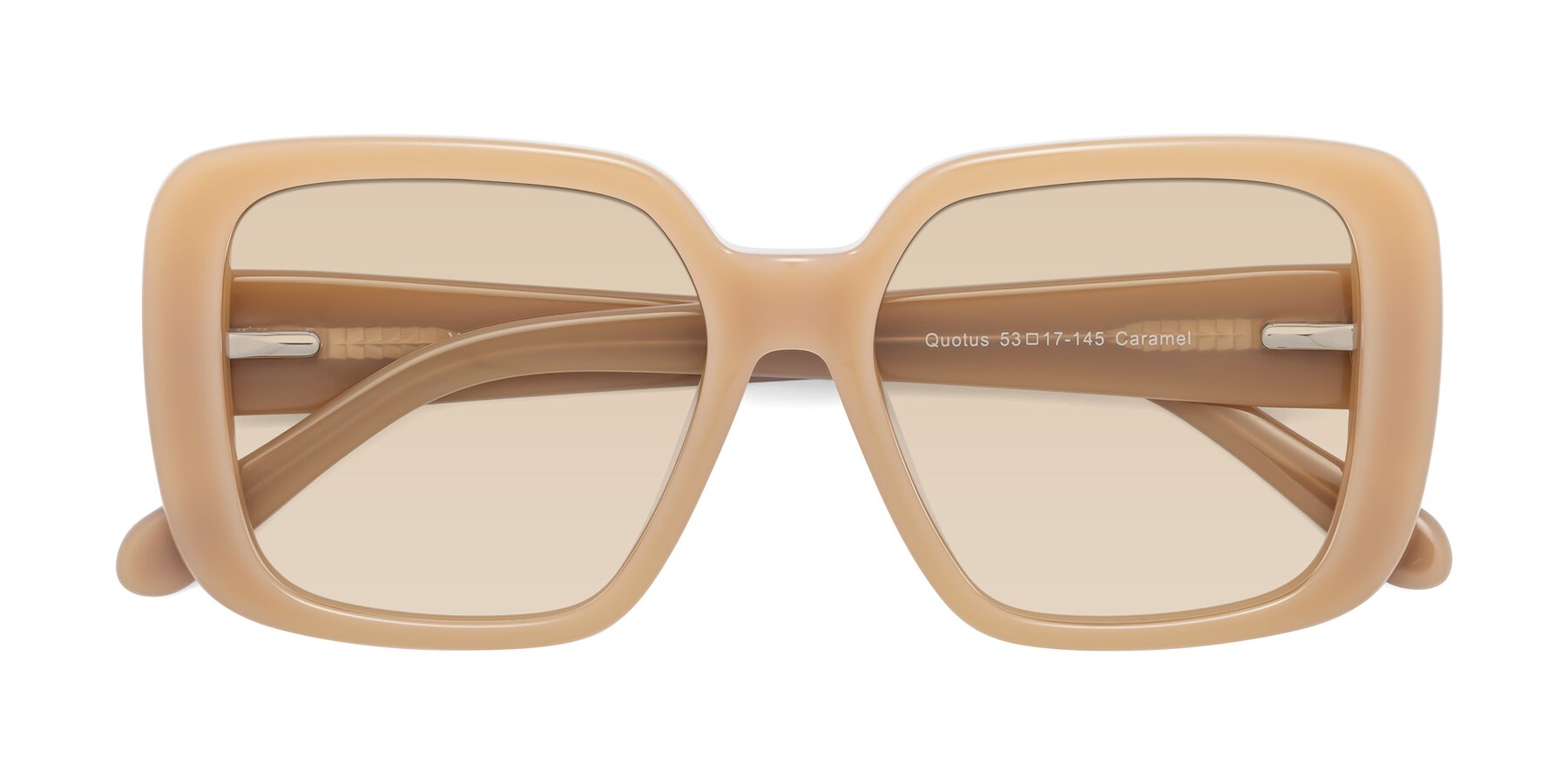 Folded Front of Quotus in Caramel with Light Brown Tinted Lenses