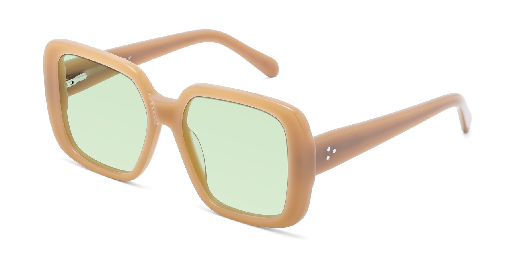 Angle of Quotus in Caramel with Light Green Tinted Lenses
