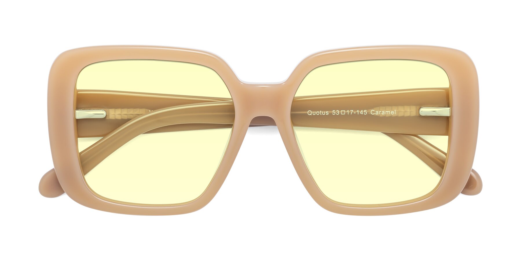 Folded Front of Quotus in Caramel with Light Yellow Tinted Lenses