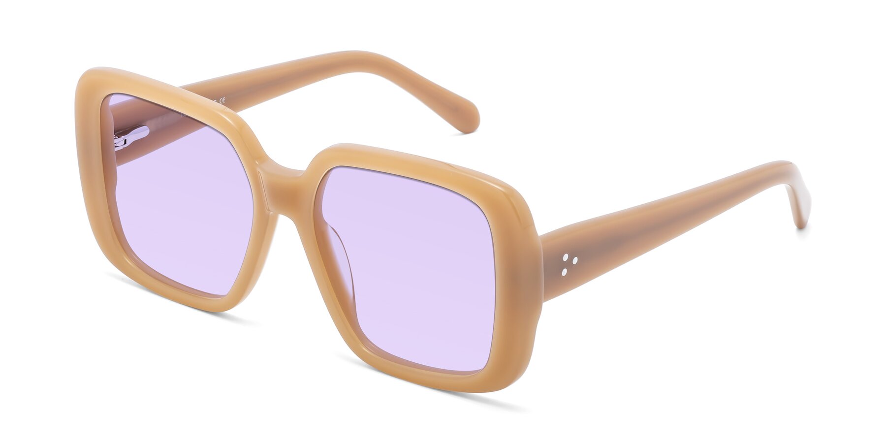 Angle of Quotus in Caramel with Light Purple Tinted Lenses