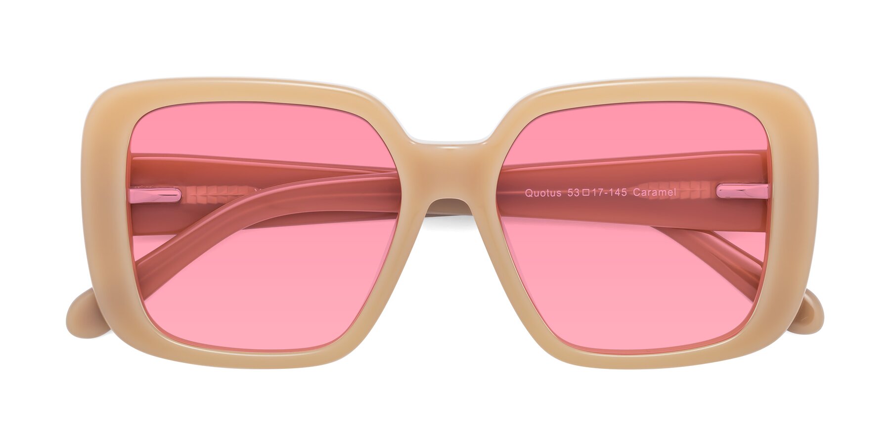 Folded Front of Quotus in Caramel with Pink Tinted Lenses