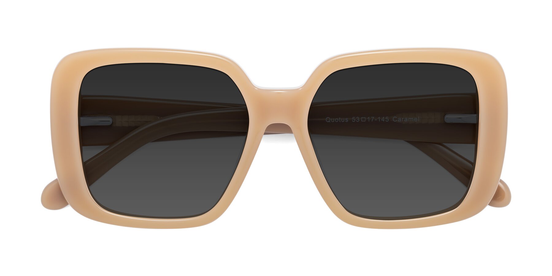 Folded Front of Quotus in Caramel with Gray Tinted Lenses