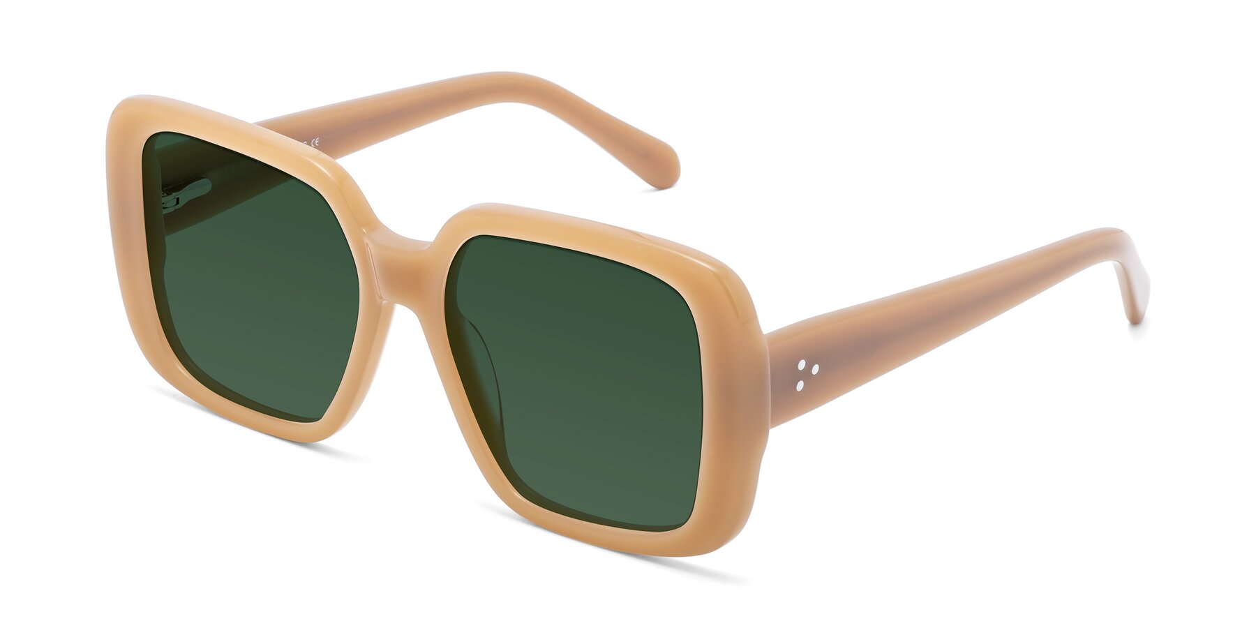 Angle of Quotus in Caramel with Green Tinted Lenses