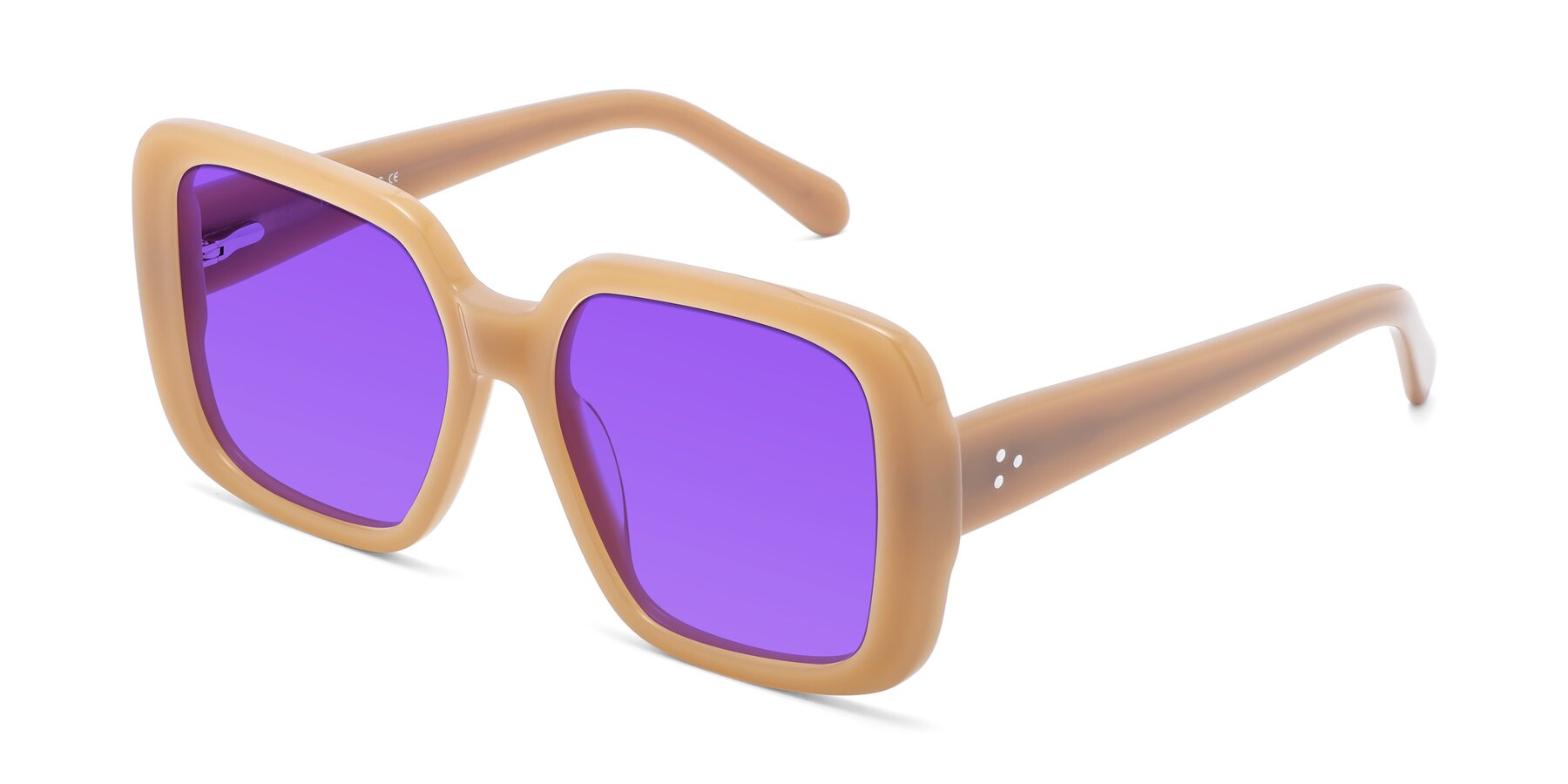 Angle of Quotus in Caramel with Purple Tinted Lenses