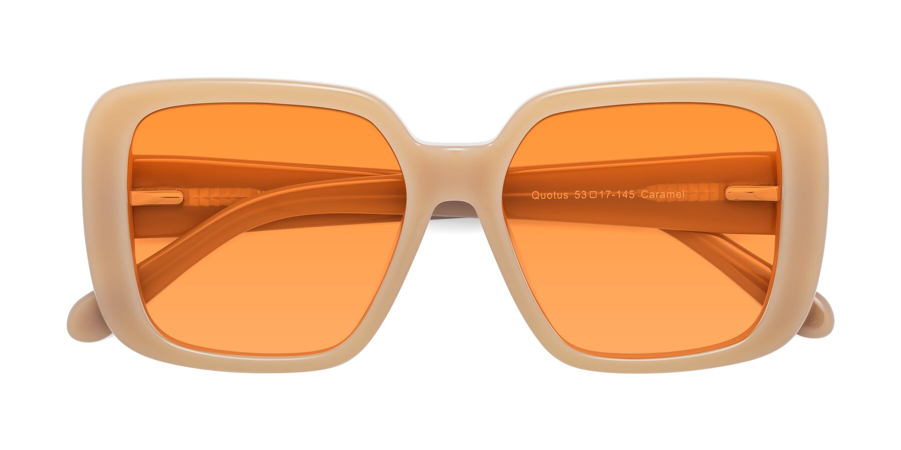 Folded Front of Quotus in Caramel with Orange Tinted Lenses