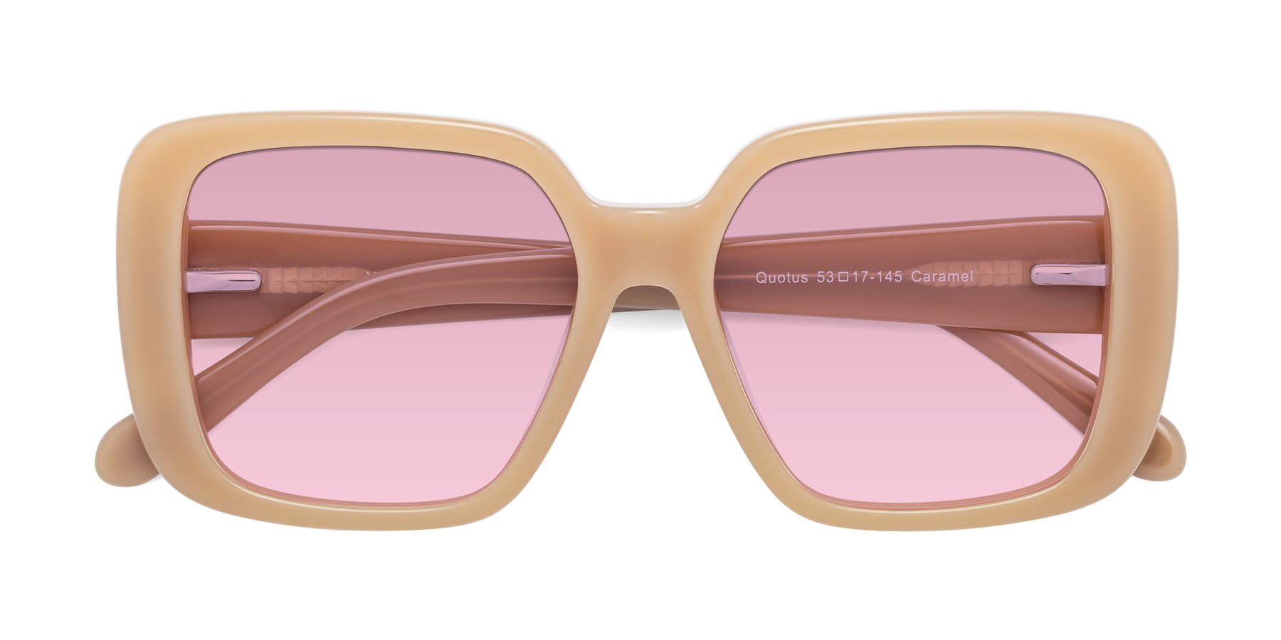 Folded Front of Quotus in Caramel with Light Wine Tinted Lenses