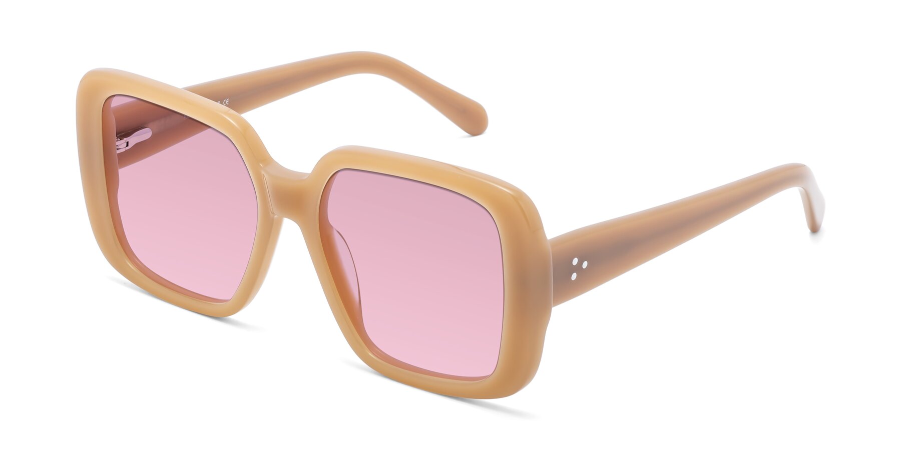 Angle of Quotus in Caramel with Light Wine Tinted Lenses