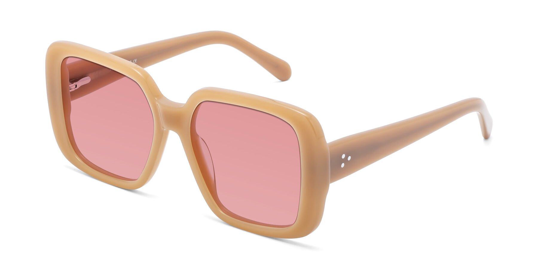 Angle of Quotus in Caramel with Medium Garnet Tinted Lenses