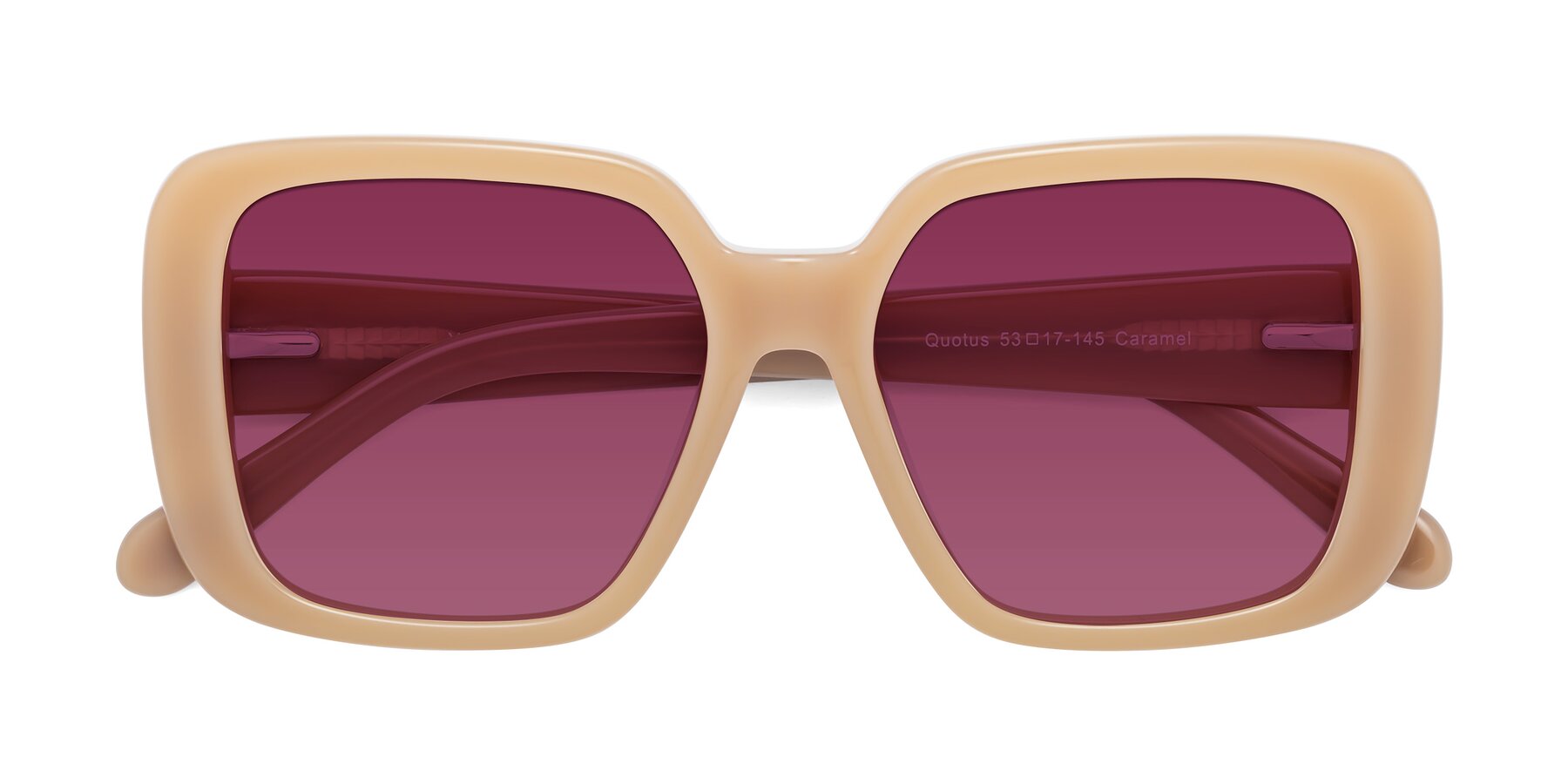 Folded Front of Quotus in Caramel with Wine Tinted Lenses