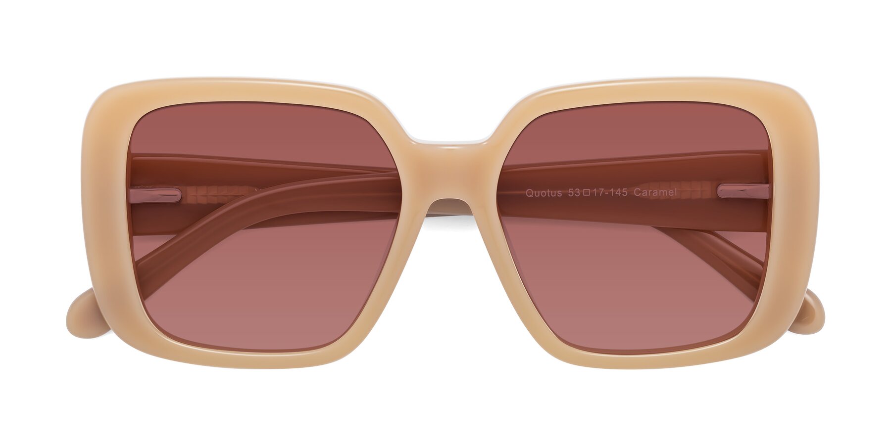 Folded Front of Quotus in Caramel with Garnet Tinted Lenses