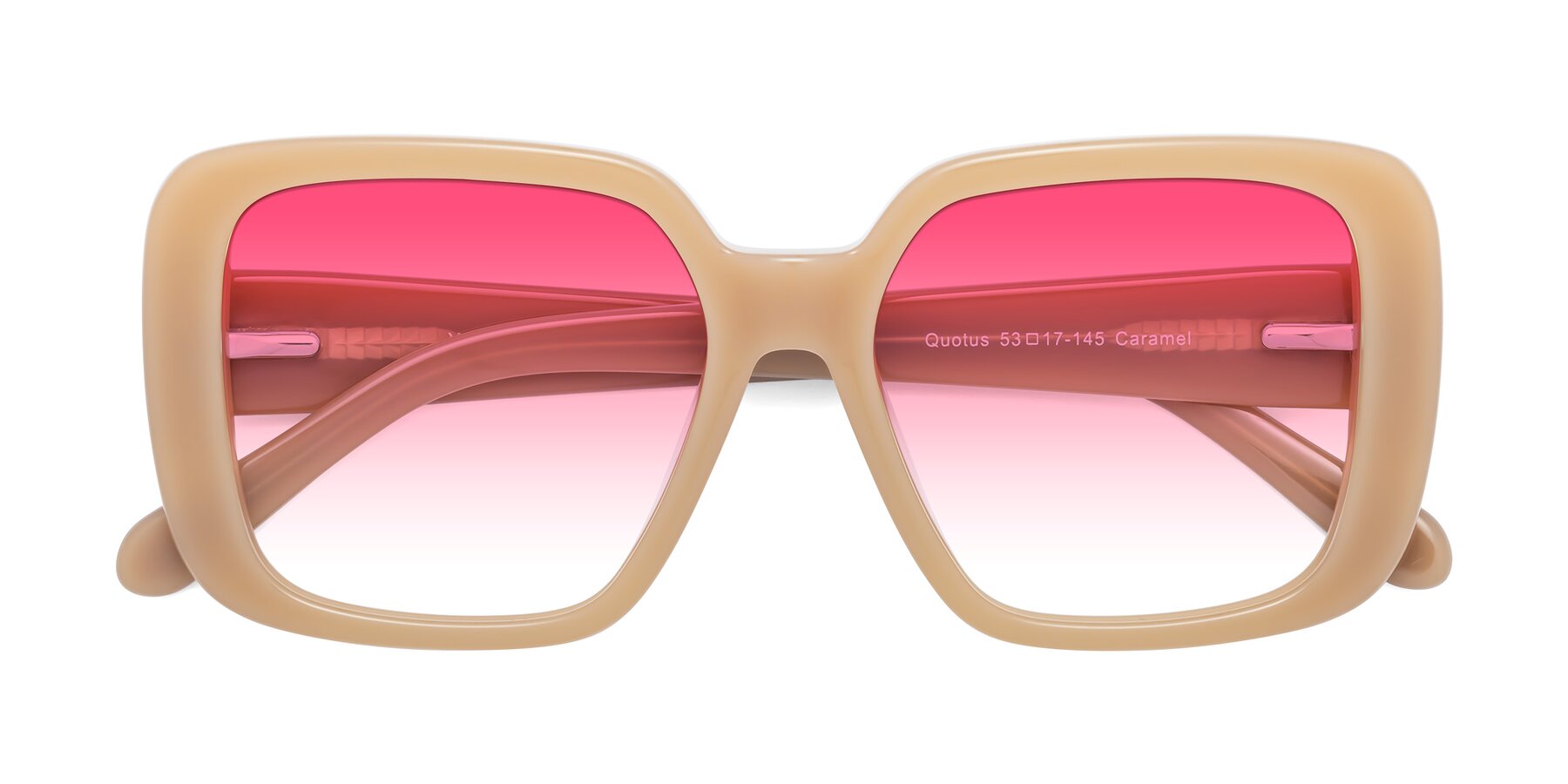 Folded Front of Quotus in Caramel with Pink Gradient Lenses