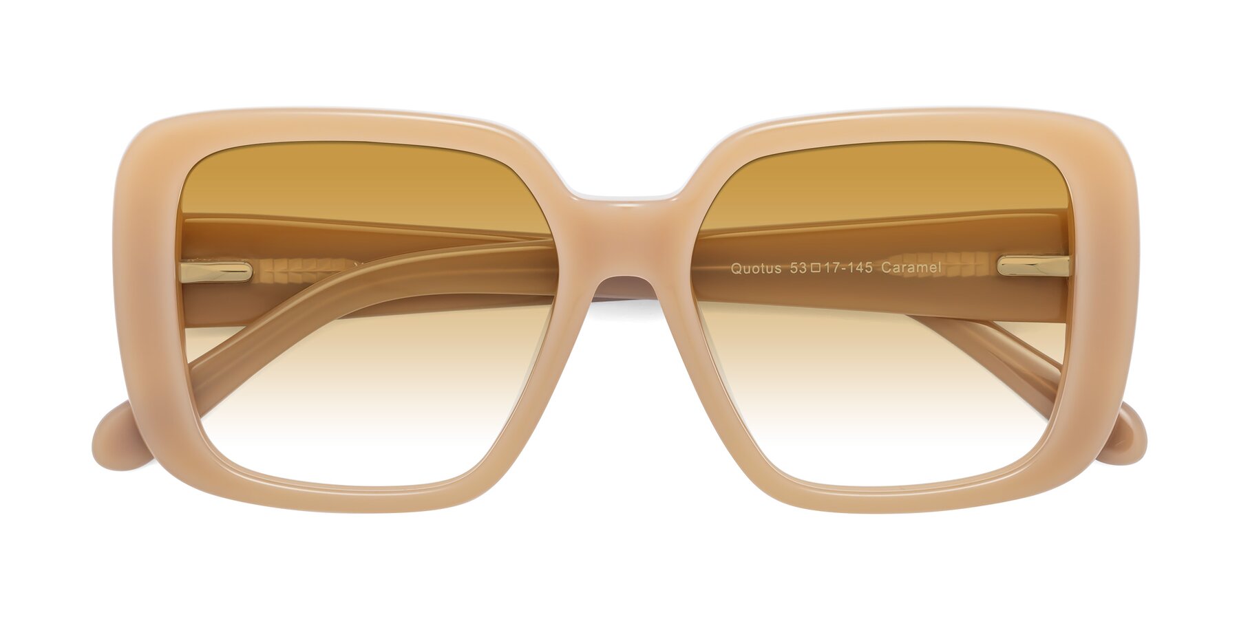 Folded Front of Quotus in Caramel with Champagne Gradient Lenses