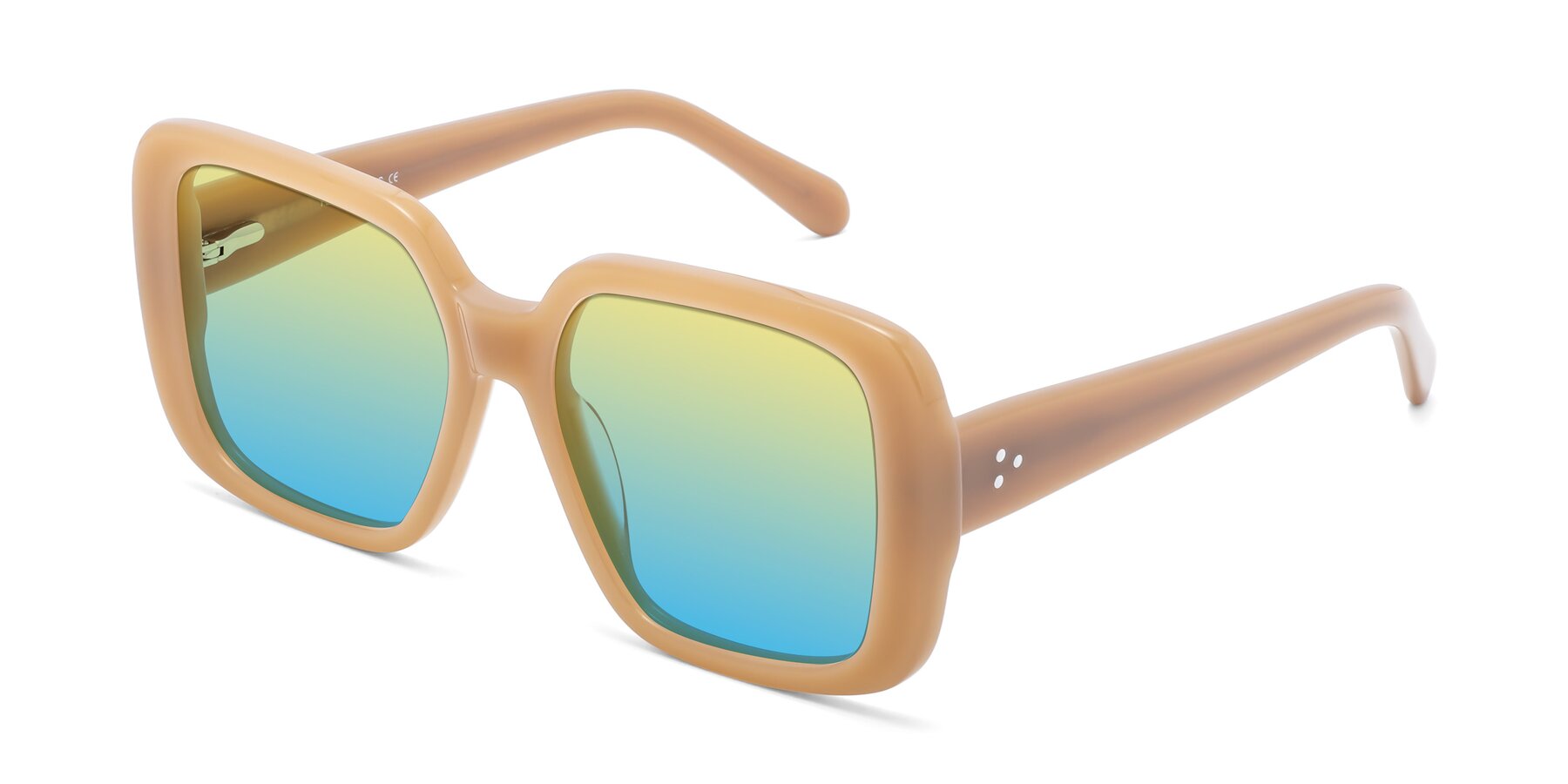 Angle of Quotus in Caramel with Yellow / Blue Gradient Lenses