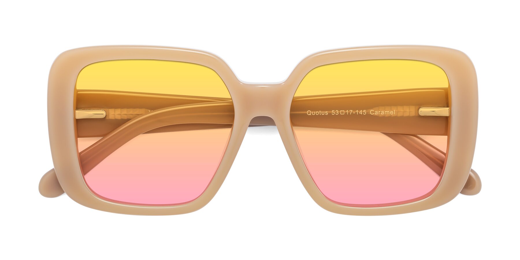 Folded Front of Quotus in Caramel with Yellow / Pink Gradient Lenses
