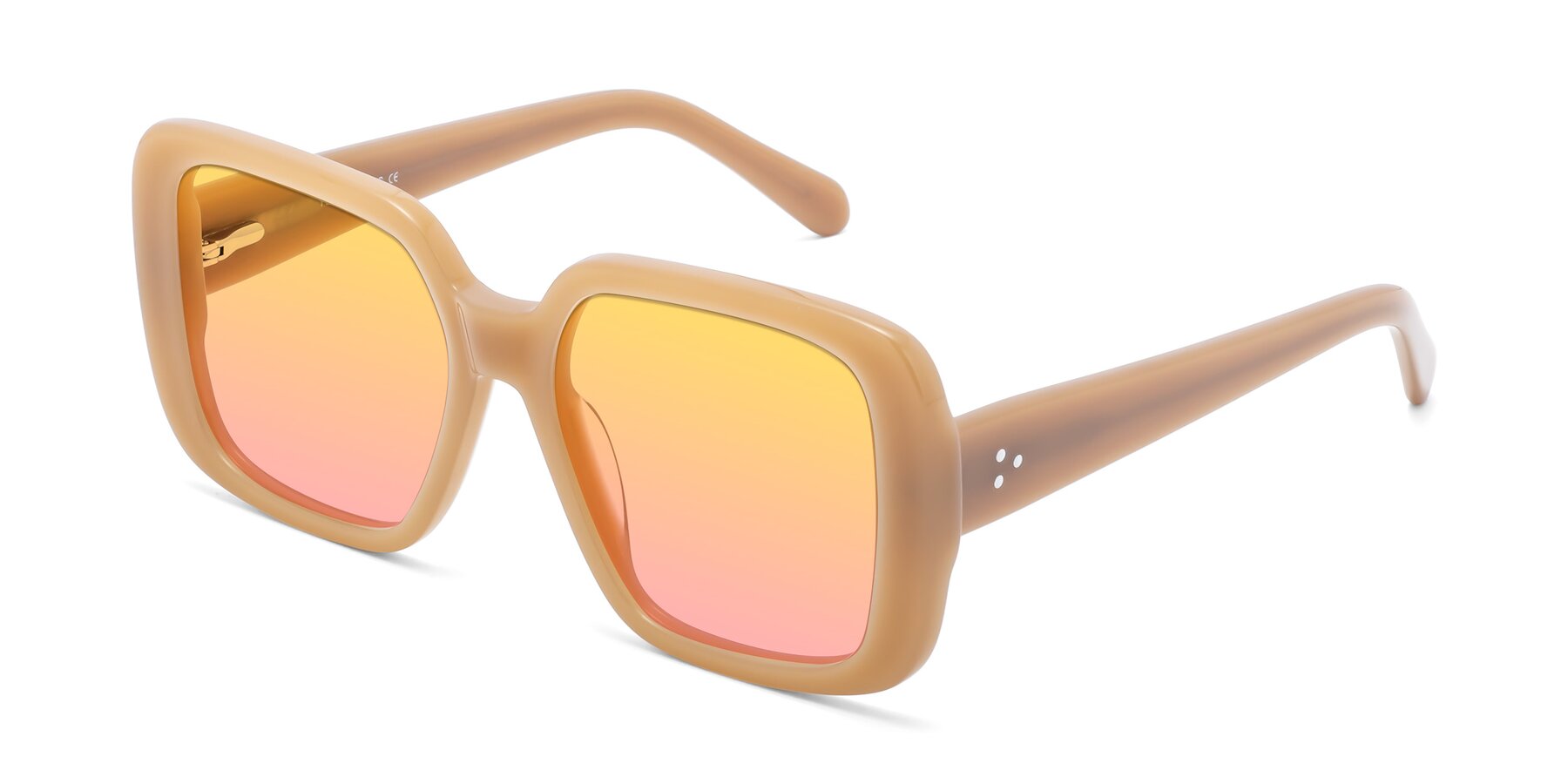 Angle of Quotus in Caramel with Yellow / Pink Gradient Lenses