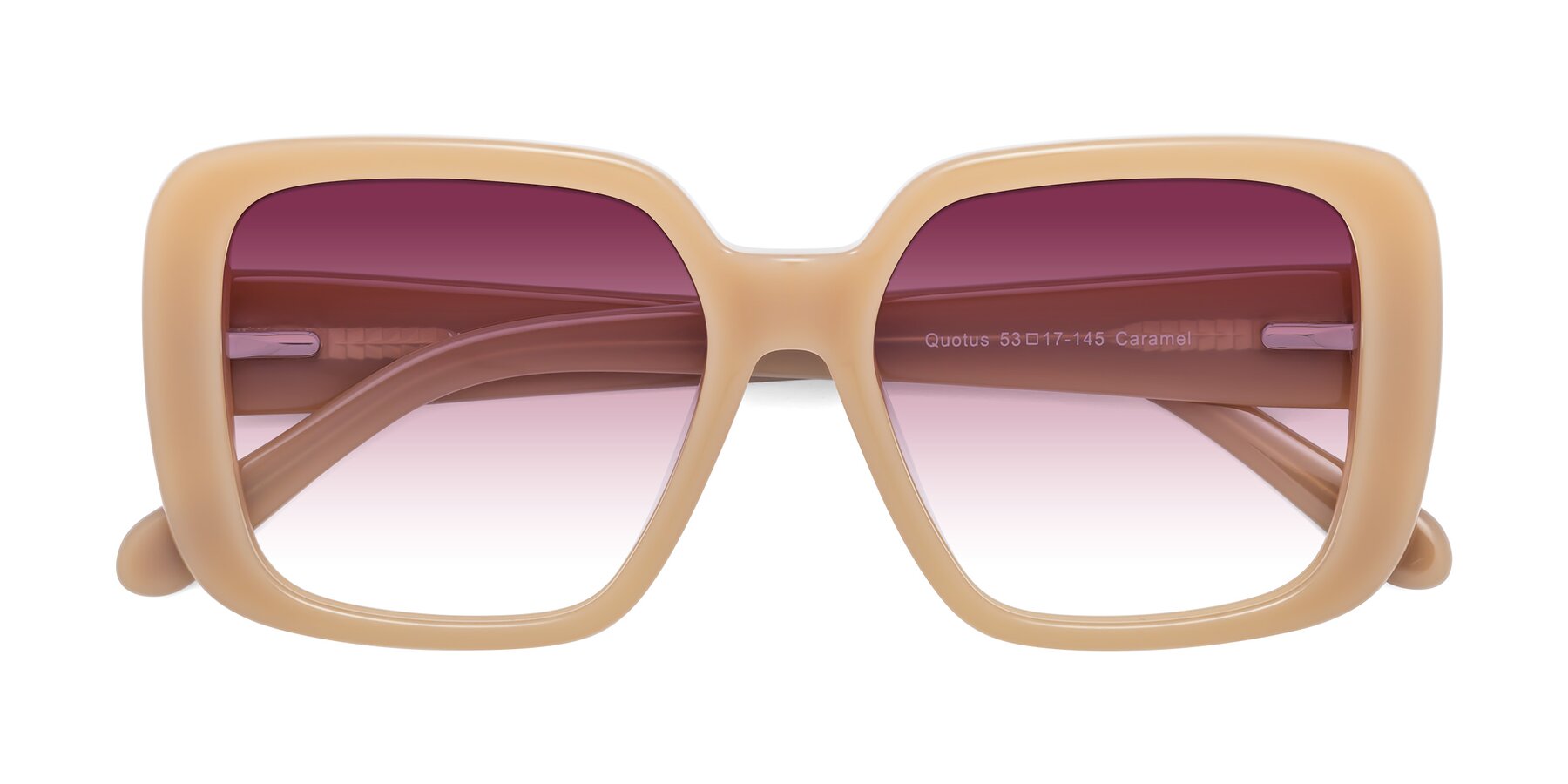 Folded Front of Quotus in Caramel with Wine Gradient Lenses